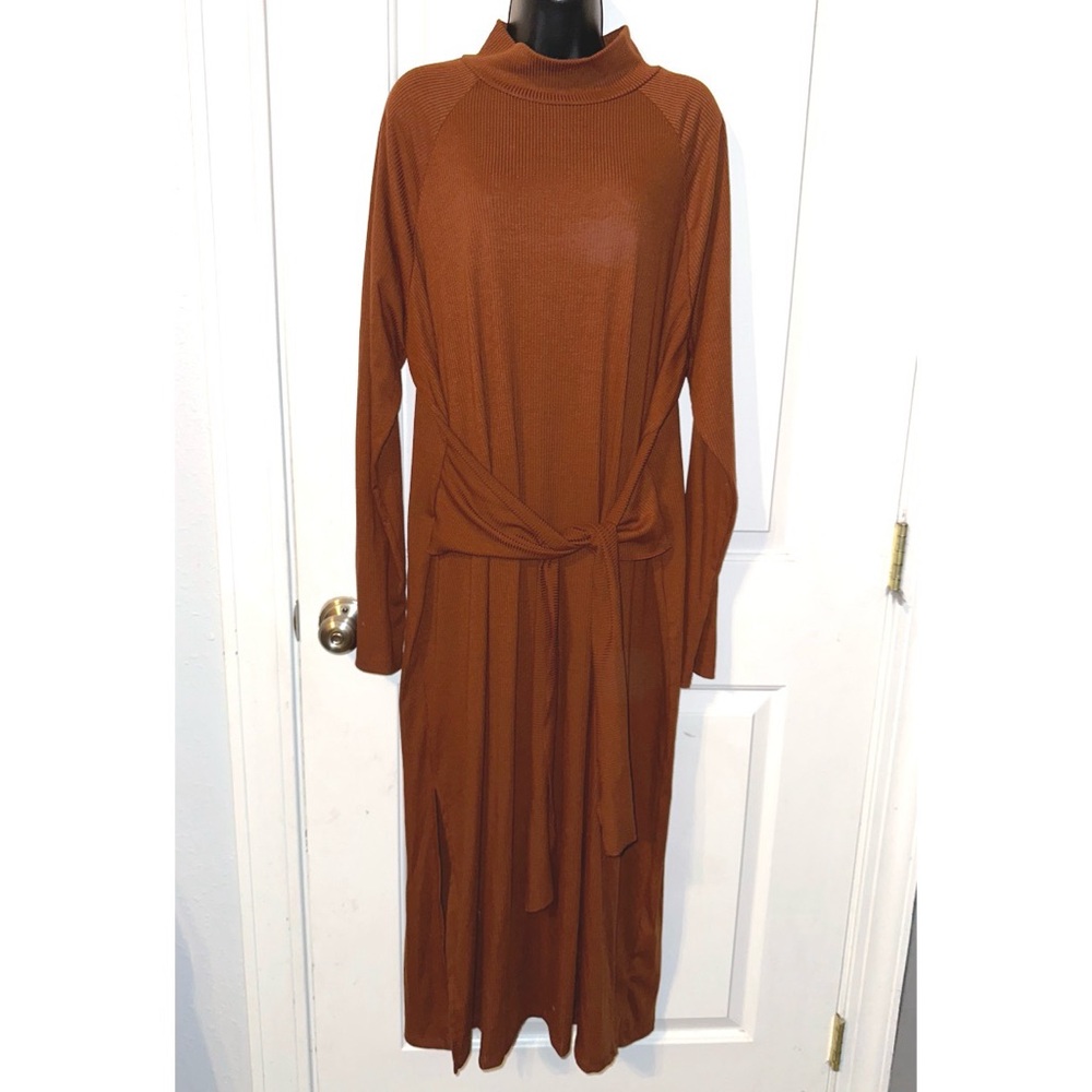 White Birch Elegant Brown knit Long Sleeve Dress